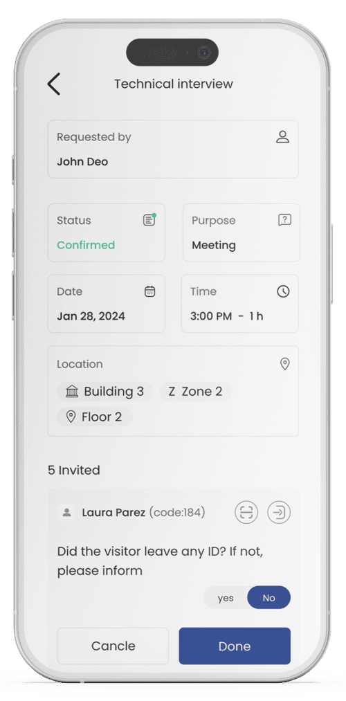 Actual WayPass visitor meeting and access details on mobile